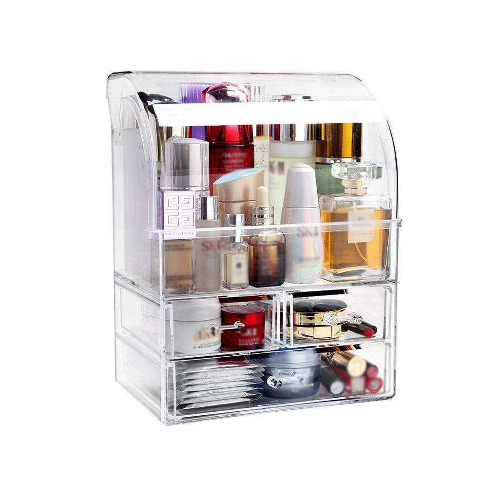 Acrylic Clear Makeup Organizer, With Tilt Cover Drawers Lipstick Skin Care Products Storage Box Display Case For Dresser-24X16X31.5cm