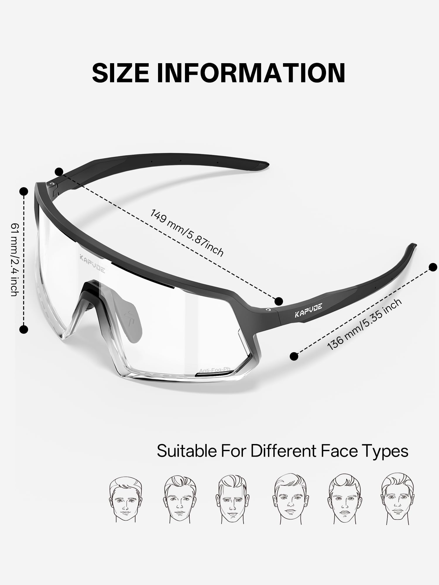 KAPVOE Anti-Beschlag Selbsttönend Fahrradbrille Herren Damen Photochrome Schnelle Brille Sport Sonnenbrille Klar Rennrad Brille Radbrille Sportbrille MTB K164 - 5