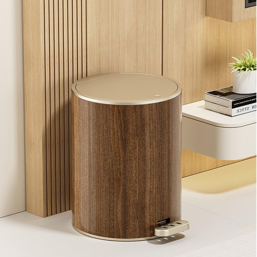 Papelera De Desecho Cesta De Papel De Madera Moderna, Bote De Basura Retro Caja De Redonda Bote De Basura Pequeño Contenedor De Basura con Tapa