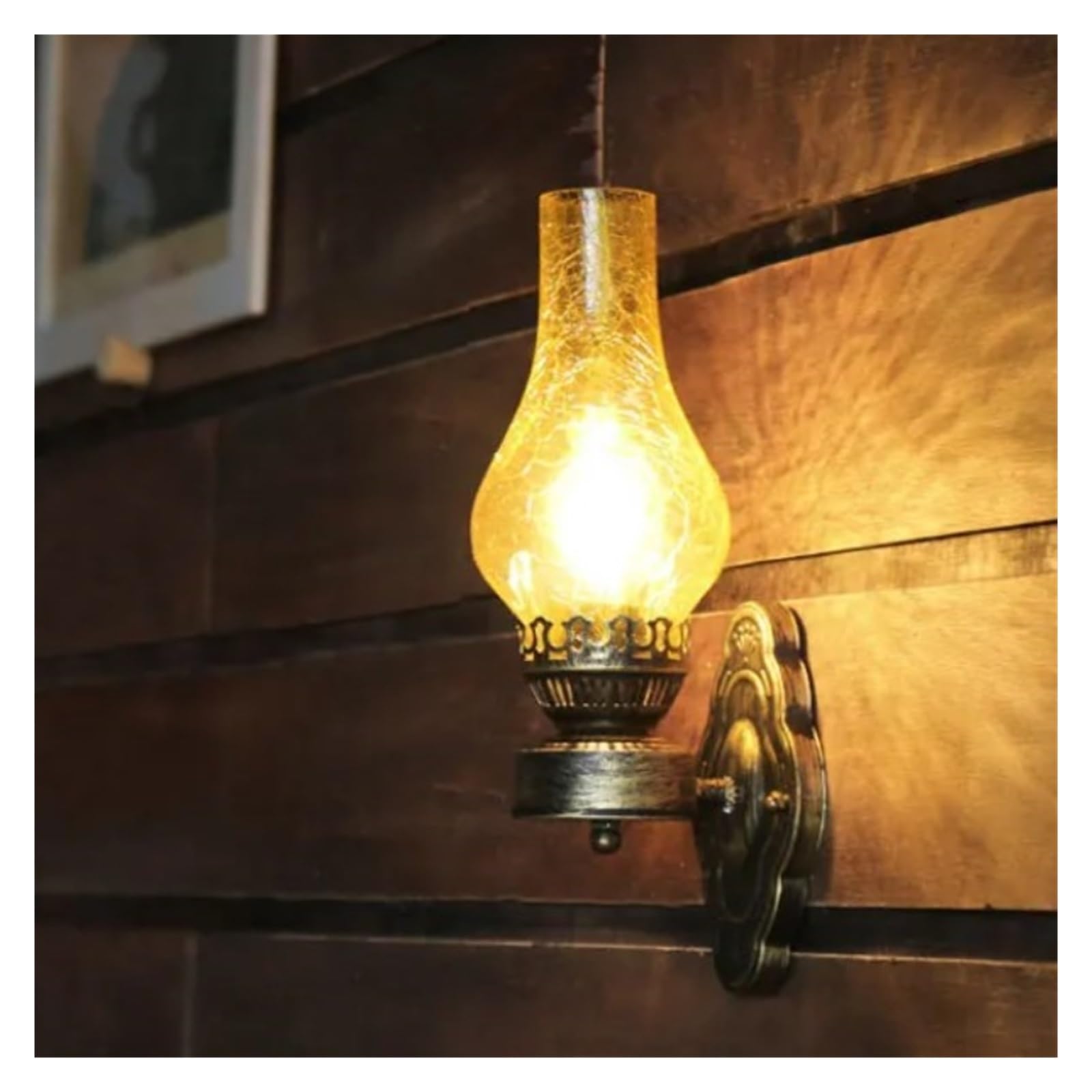 CWCQGH Wall Sconces, Retro Industrial Style Glass Wall Lamp for Bar Corridor Pub Bedroom Porch Creative Wrought Iron Lamps,Crackle Glass