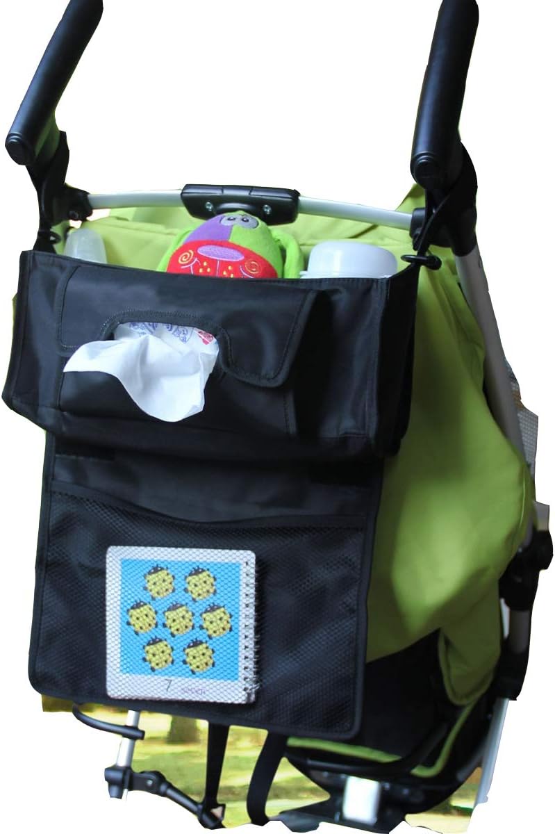 INFANZIA Stroller Organizer with 2 Cup Holders, Stroller Accessory for Storage Bottles Drinks Phones Toys & Snacks (Black)