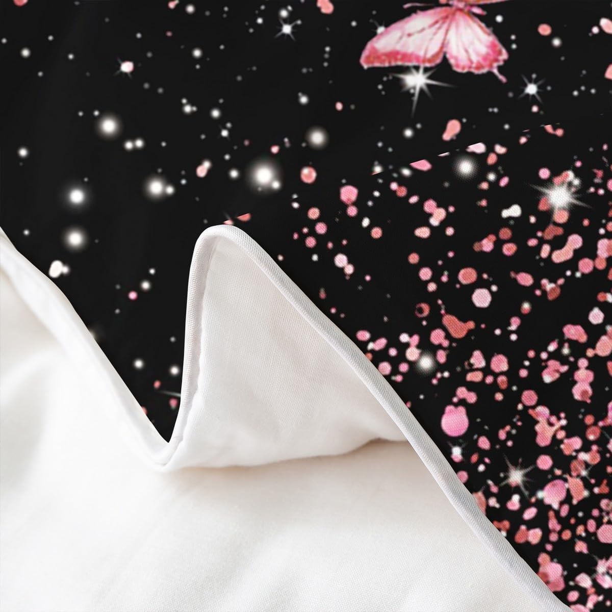 Feelyou Pink Butterfly Duvet Cover 100% Cotton Twin Size Individual Letters N Bedding Set for Boys Girls Glitter Print Comforter Cover Pretty Animal Bedroom Decor 2Pcs Zipper with 1 Pillowcase