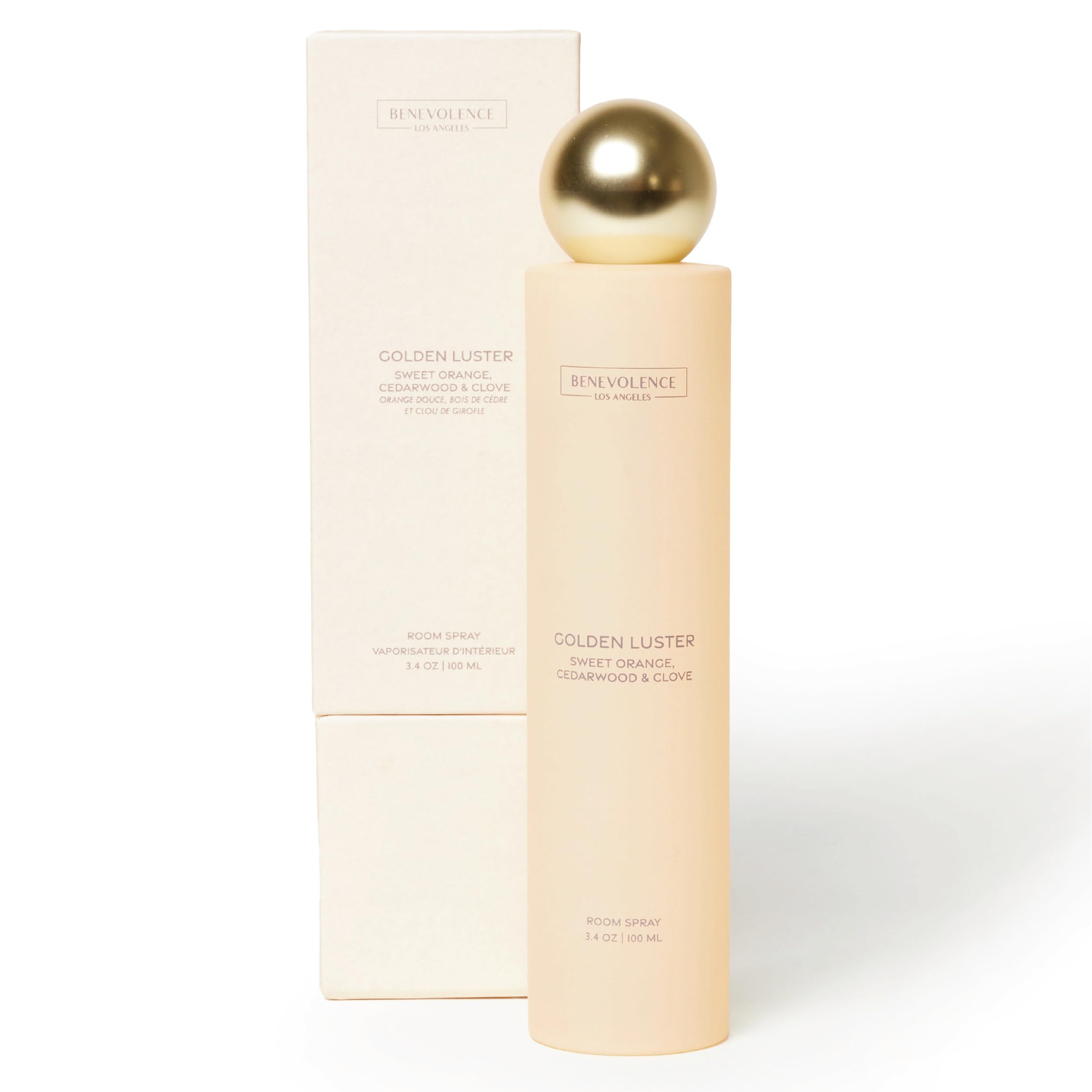 Orange, Cedarwood & Clove Room Spray | Benevolence LA Golden Luster | 3.4oz | Home, Pillow & Linen Fragrance Spray | Low VOC, No Alcohol | Malibu