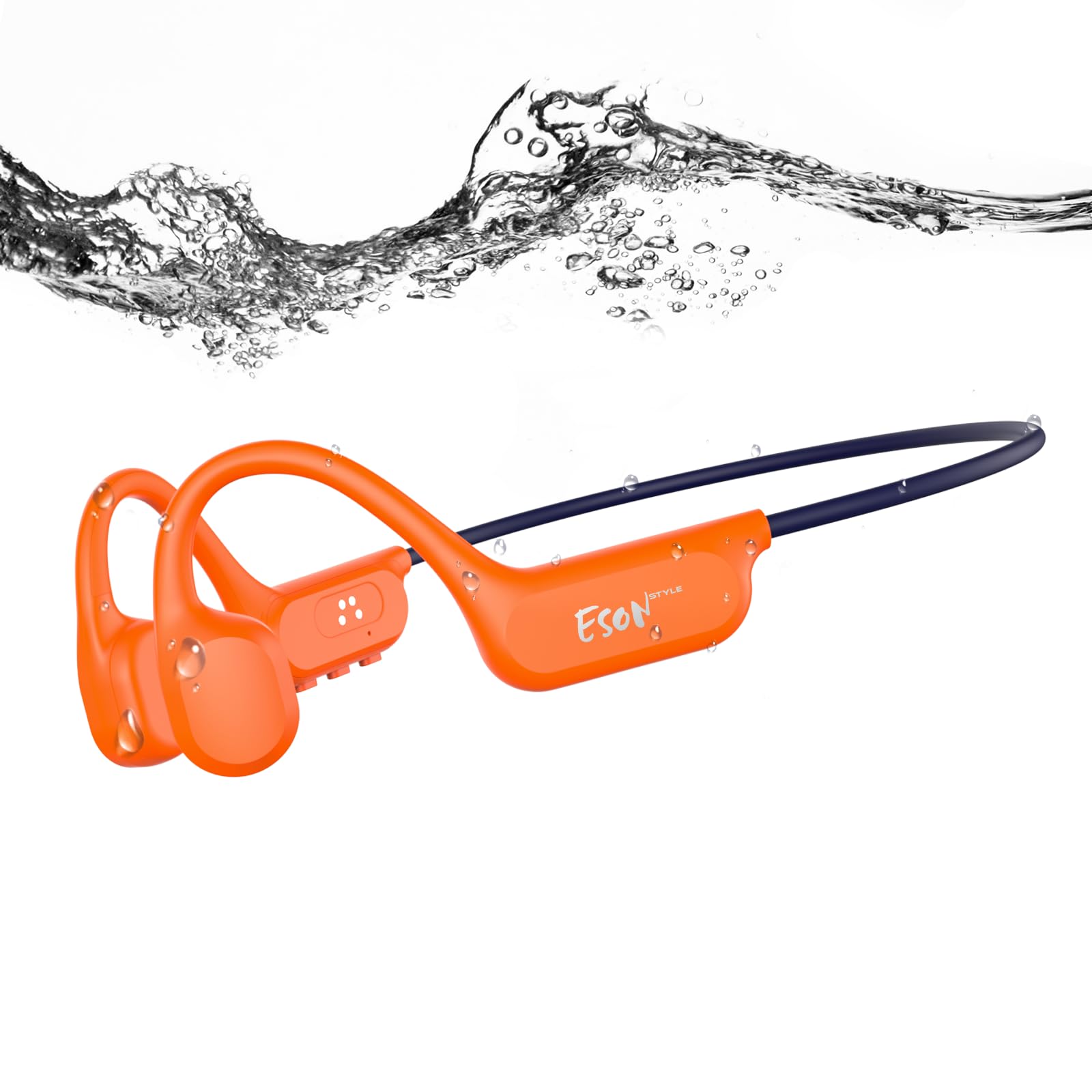 esonstyle Kopfhörer Schwimmen Bluetooth 6.0 - IP68 wasserdichte, Knochenschall Kopfhörer mit 8GB Speicher MP3-Player, Unterwasser Sport-Kopfhörer für Schwimmen, Laufen, Fahrrad, Orange