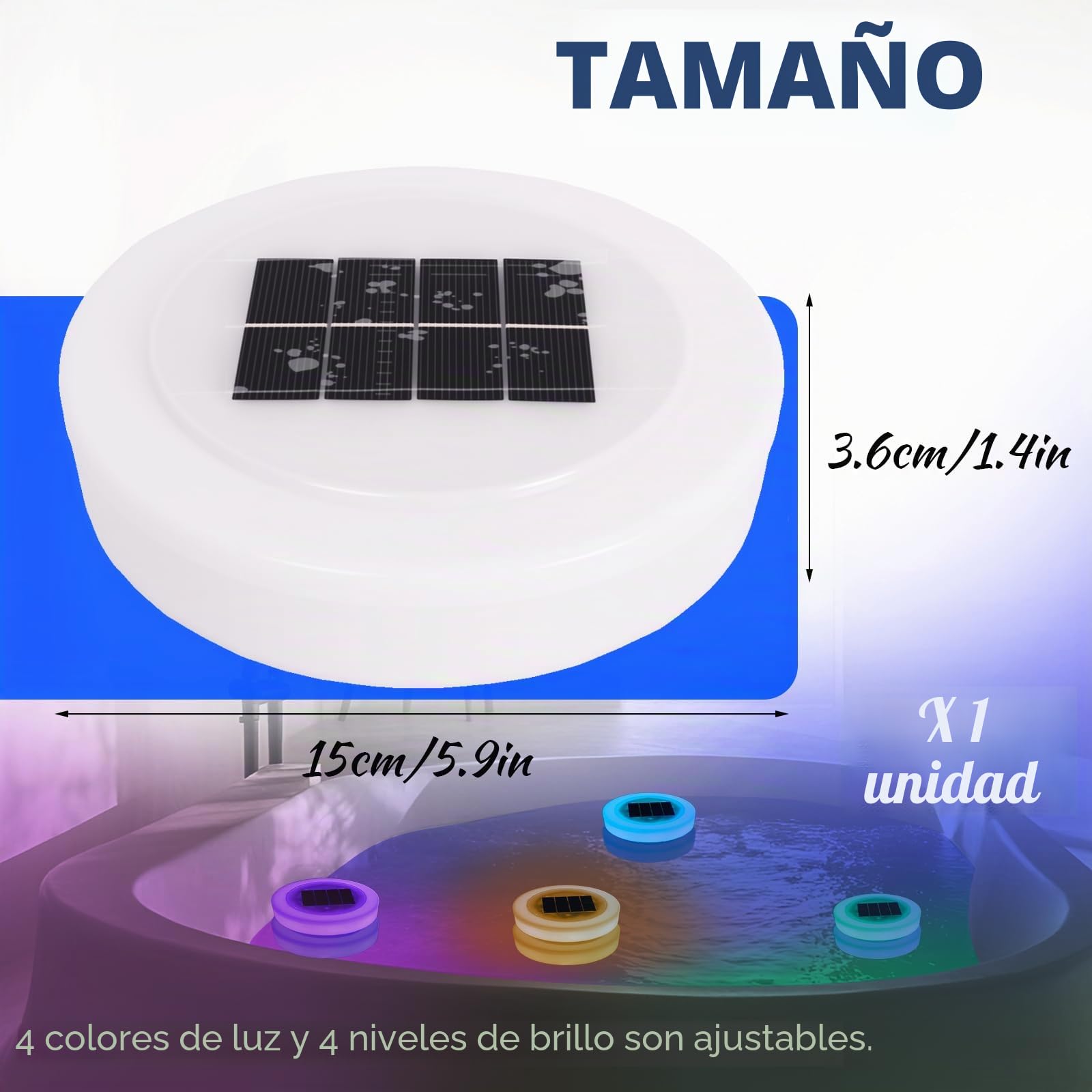 Luces Piscinas con Control Remoto, Luces Solares Flotantes para Piscinas, Luz Rgb Impermeable Que Cambia Color, Luz Subacuática Piscina, Luz Solar para Jardín, Luces Estanques