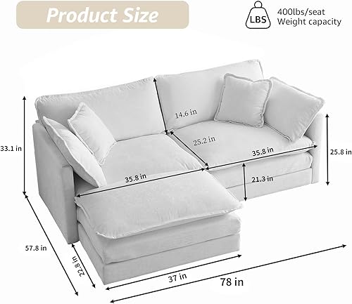 Miniatura 2 de Sofá modular modular de felpilla azul de 78 pulgadas para sala de estar, sofá modular de dos plazas para sala de estar, 1 otomano, sofás para sala,