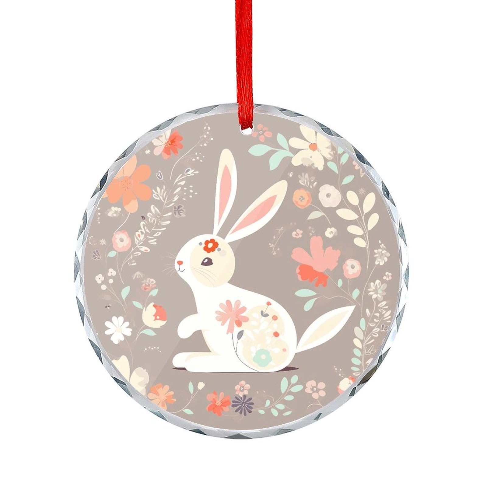 Fodpand Women's Style Easter Bunny Floral Round Glass Ornament Keepsake Gift Exchange Ideas Car Decor,Christmas Ornaments For Tree Window Garden Ornaments