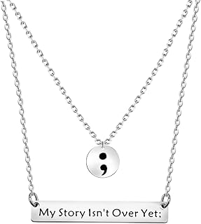 LQRI My Story Isn't Over Yet Necklace Semicolon Bar Necklace Set Mental Health Suicide Prevention Awareness Depression Awareness Jewelry