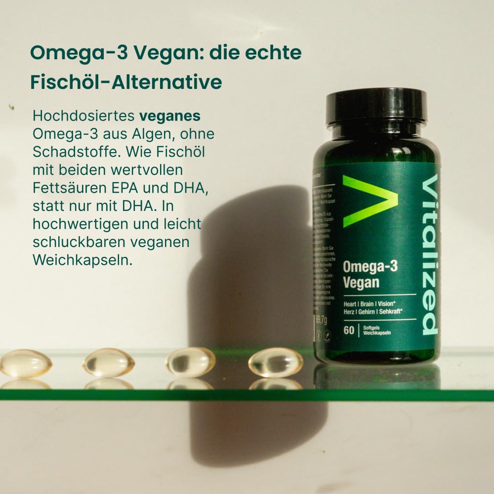 Omega 3 Vegan 60 Softgels – Reines französische Algenöl, Unterstützt Herz-, Gehirn- und Augengesundheit, Alternative zu Fischöl - 60 Weichkapseln