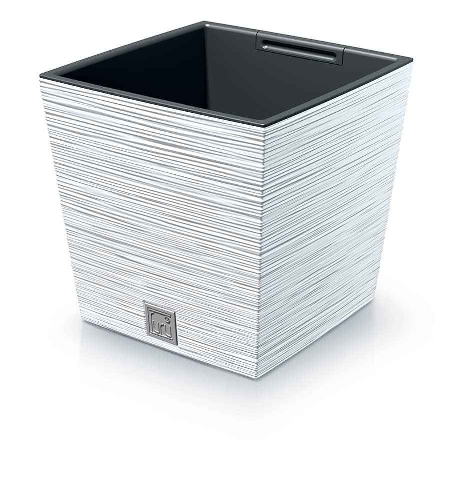 URBNLIVING Square Modern Grain Look Planter Low Flower Plant Pot Indoor Outdoor Garden Decor Contemporary (White)