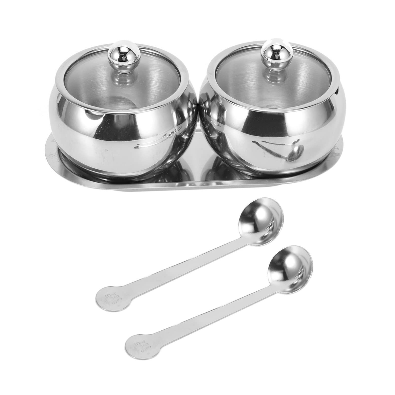 Sucrier avec Couvercle Et Cuillère, 2 Pots À Épices Bol À Sel en Acier Inoxydable Set Pots À Condiments,Argent