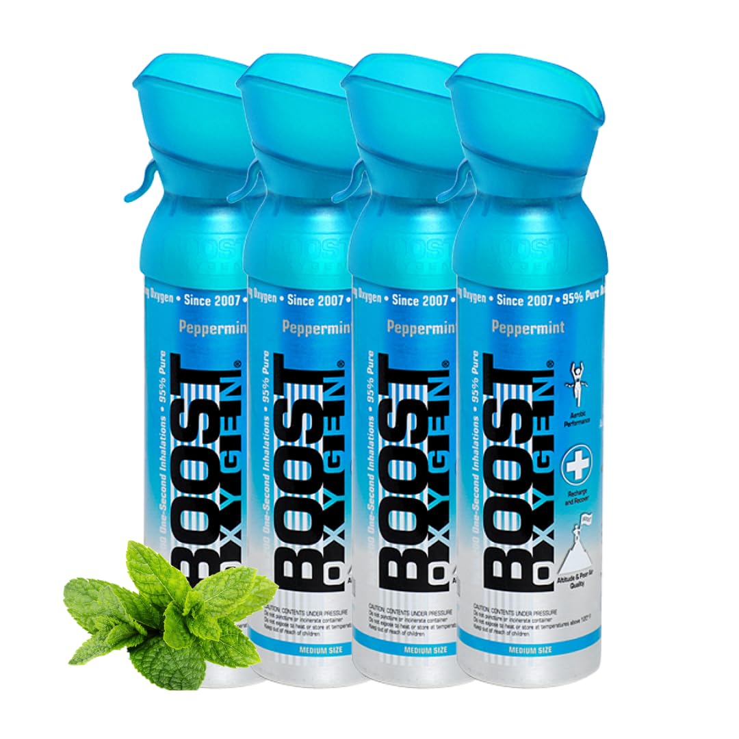 Boost Oxygen Medium Peppermint 5 Litre Canister | Natural Respirator Support for Aerobic Recovery, Height, Performance and Health (Pack of 4)