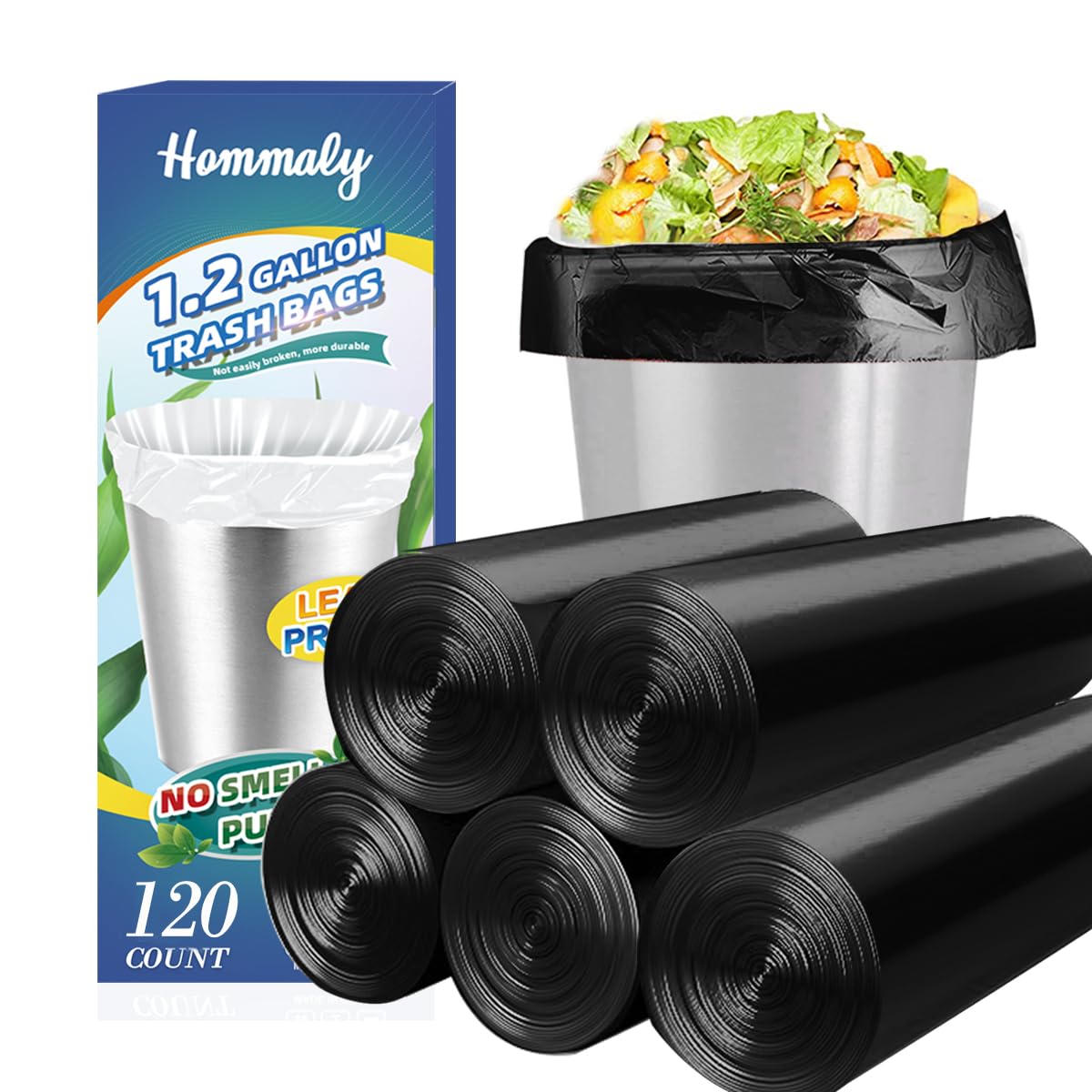 1.2 Gallon (1-1.2 Gal)120 pcs Small Black Trash Bags, Strong 1 Gallon 1.2 Gallon 1.3 Gallon Garbage Bags, Bathroom Trash Can Bin Liners,Mini Bags Waste Basket Liner,Fit 5 Liter, 1-1.2 Gal (1.2B120)