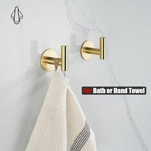 Miniatura 3 de JQK ATH110-BG-P2 - Gancho de pared autoadhesivo para toallas, color dorado, sin taladro, para baño, cocina, garaje, paquete de 2 unidades, acero