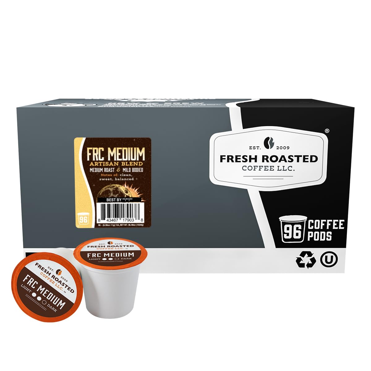 Fresh Roasted Coffee, FRC Medium Roast Blend, 96 Pods for K Cup Brewers