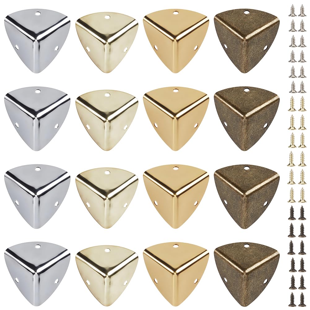 WEBEEDY 16 Pcs Metal Corner Protectors 4 Colors Iron Box Corner Protectors Edge Guard Decorative Bracket Cabinets Box Edge Protectors Guards for Tables Chests Suitcase Wooden Box Display Case Repair