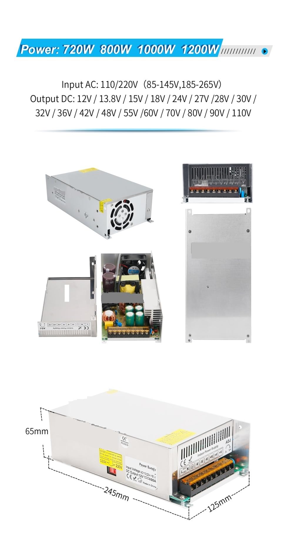 Zasilacz Zasilacz AC do DC 90V 8A 720W, transformator napędowy, silnika CNC przemysłowy elektroniczny sprzęt elektryczny itp