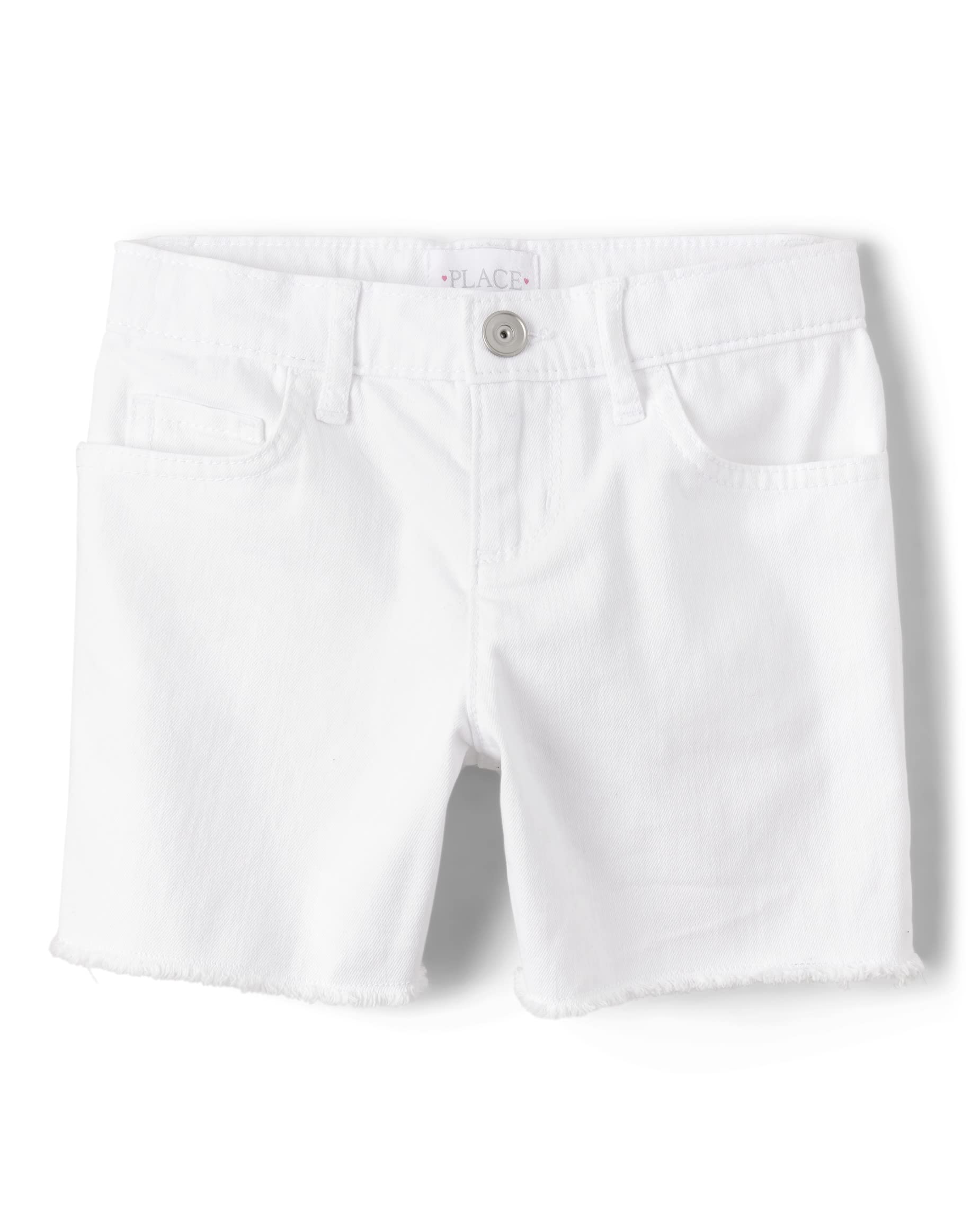 The Children's Place Girls Denim Midi Shorts, Straight Leg White, 10