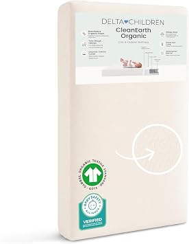 Delta Children CleanEarth Certified Organic Crib and Toddler Mattress GOTS Certified, Non-Toxic Breathable Baby Mattress - Regulates Temperature,