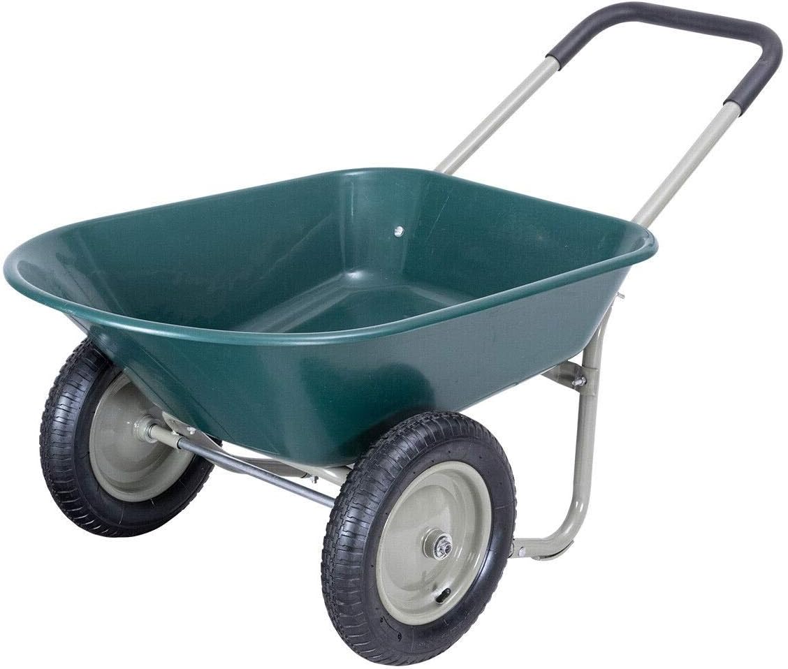 2 Tire Wheelbarrow with Large and Wide Pulling Handle Easy Loading and Dumping Portable Dolly Utility Garden Cart Outdoor Gardening Weight Capacity of 330 LBS Perfect for Farm and Garden Work