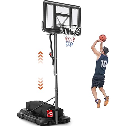 Basketball Hoop Outdoor 10ft Adjustable Portable Basketball Hoops & Goals System for Teens Youth and Adults in Backyard/Driveway/Indoor, 48 Inch Shatterproof Backboard, Fillable Base