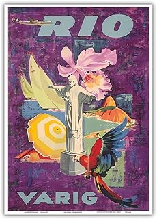 Rio Brazil - Varig Airlines - Vintage Airline Travel Poster c.1955 - Master Art Print 10in x 14in