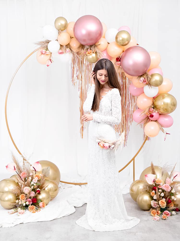 PartyDeco Fotohintergrund Metallring Ständer mit Fuß 2m Gold - Ballonbogen rund für Luftballons Girlanden Blumen