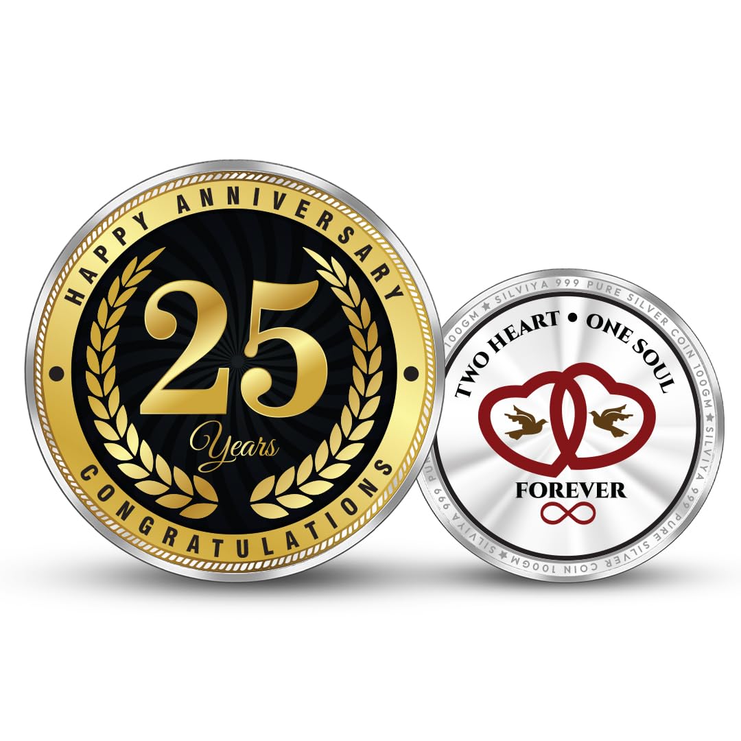 BIS Hallmarked 25th Wedding Anniversary Gift 999 Pure Silver Coin (10g, 20g, 50g, 100g) Round Shape - Ideal Gift for Partner - Friends - Silver Jubilee Celebration - With Certificate-image-31