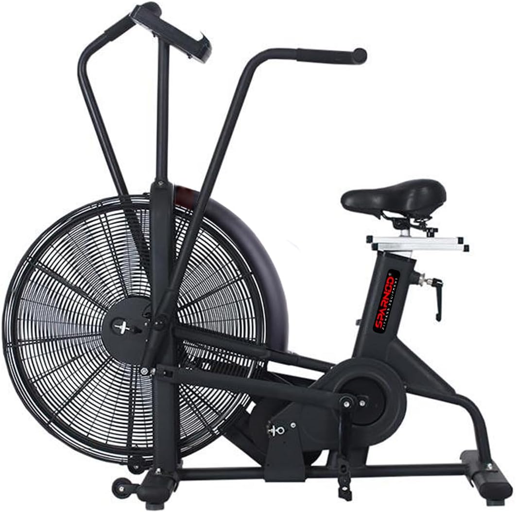 SPARNOD FITNESS SAB 09 Commercial Air Bike Exercise Cycle with Moving Handle, adjustable seat and Air Resistance System for Cardio Training and Workout at Home Free Installation Service, Black
