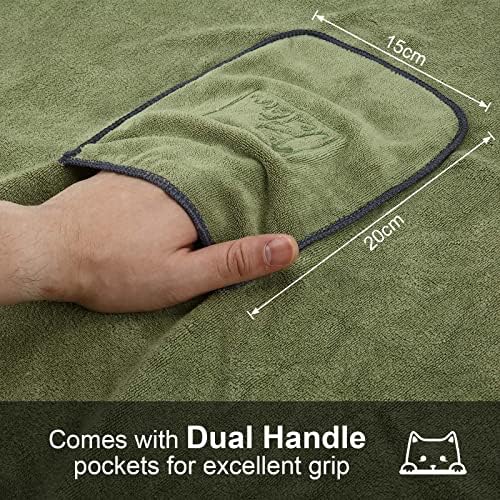 2PCS Dog Microfibre Drying Towel, Dog Towel Absorbent Medium, Dog Quick Dry Bath Towel, Pet Towel for Dogs and Cats Super Soft Machine Washable-Grey&Green (90 x 50cm)