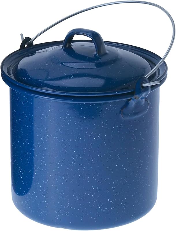Olla recta de 1,75 qt con tapa y asa - Artículos de esmalte para cocinar al aire libre, acampar y viajar