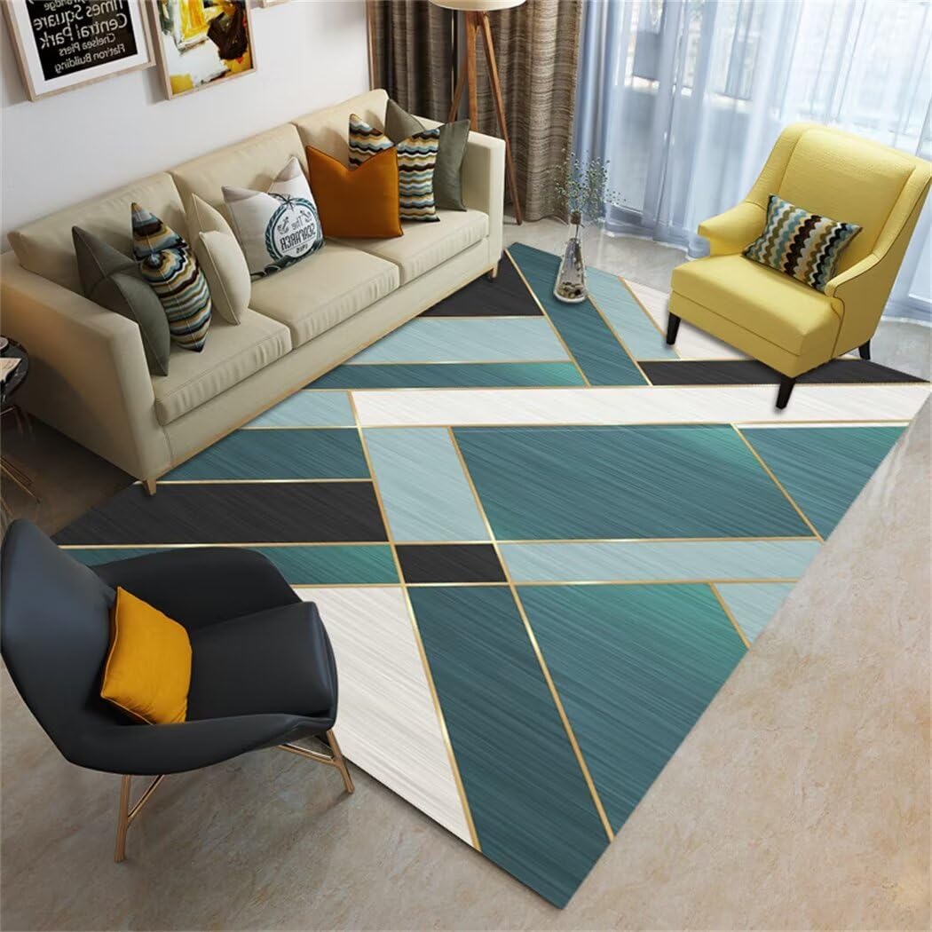 Tapis salon pas cher 70x140cm vert rayé pour chambre enfant