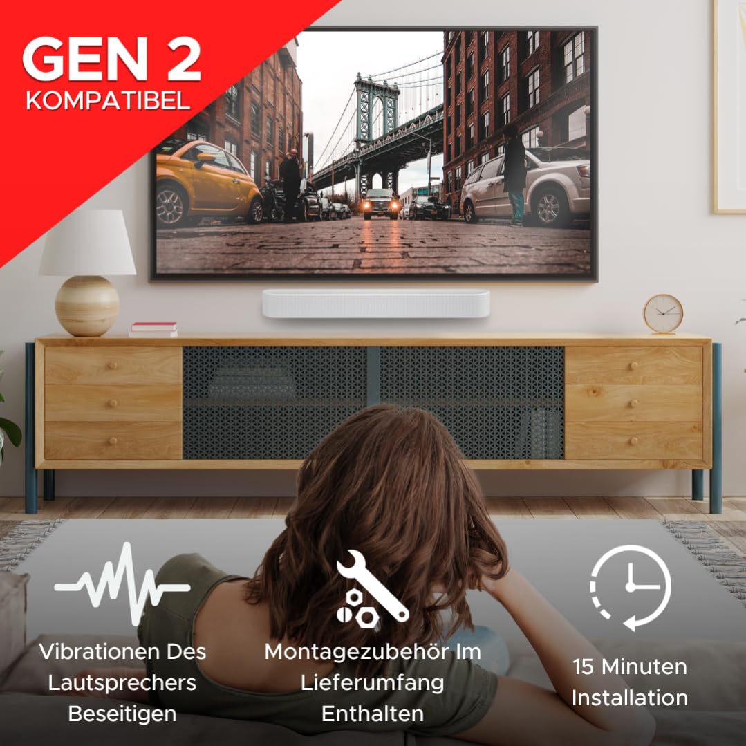Sound bass Soundbar-Halterung für Sonos Beam, Kompatibel mit Generation 1 & 2 Sonos Beam Soundbar, Inklusive sämtlichem Montagematerial, Halterungsbügel, Weiß