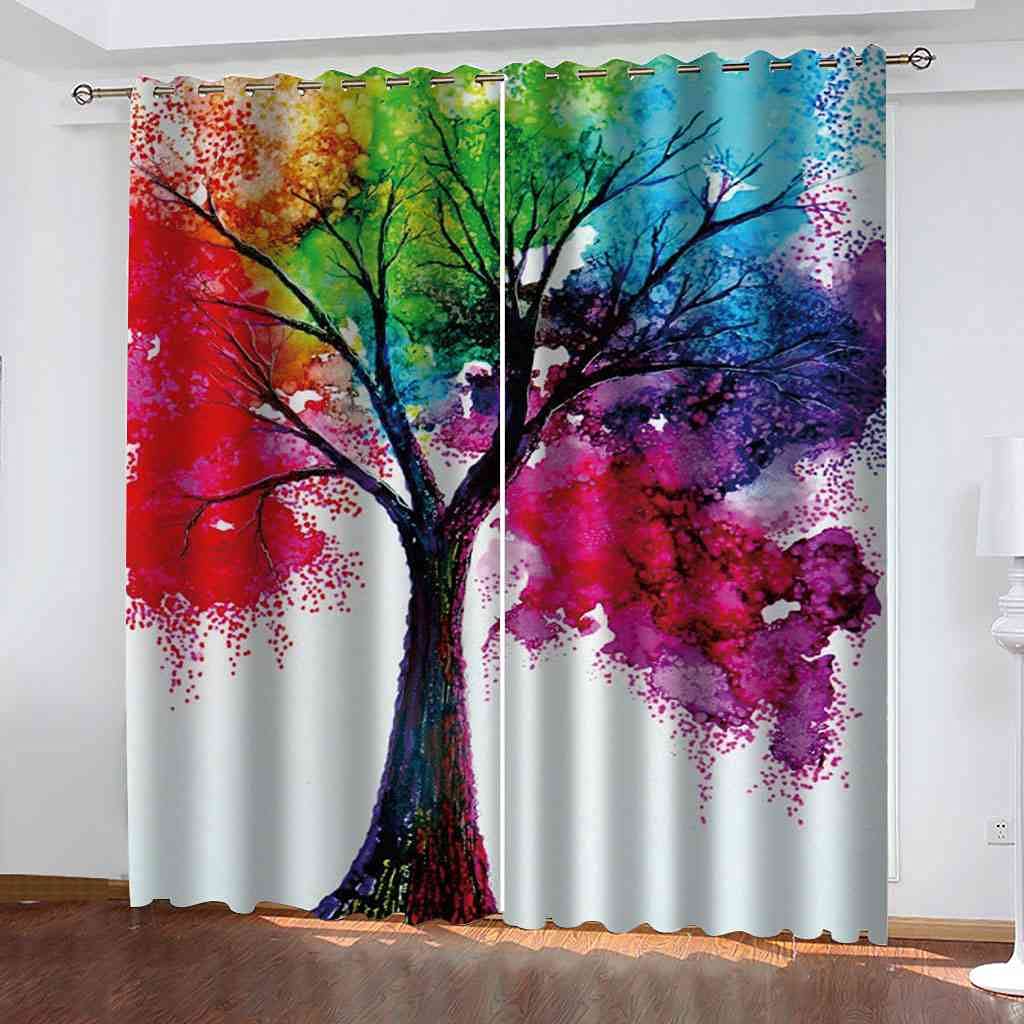 Rideaux occultants arbre coloré 3D pour créer un cocon doux dans la chambre enfant