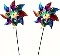 Hercaise 2 Pack Reflective Bird Deterrent Pinwheels with Stakes - Silver Dot Spinner for Yard Garden Patio Bird Repellent