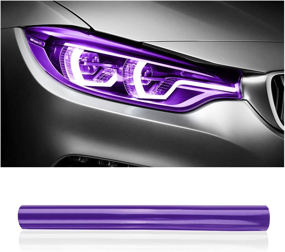 12 X 48inch Car Light Tint Film, Cuttable&Stretchability Car Headlight Taillight Fog Light Vivid Vinyl Wrap Protector,Non-Marking Self-Adhesive Decals Car Decor (Purple)
