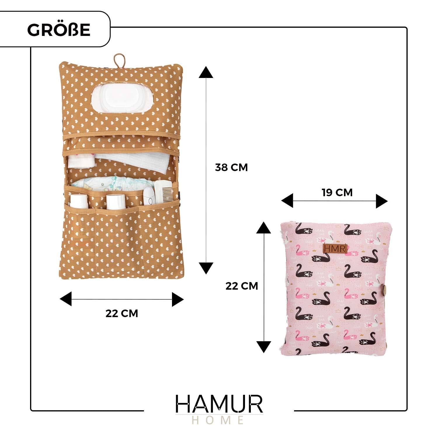 HAMUR HOME Sac a Couche de Bebe Sac a Langer pour À Cosmétiques 2in1 Lingettes & Accessories Petit Pochette Parfait comme Trousse de Soin de Voyage Pratique pour de Bebe
