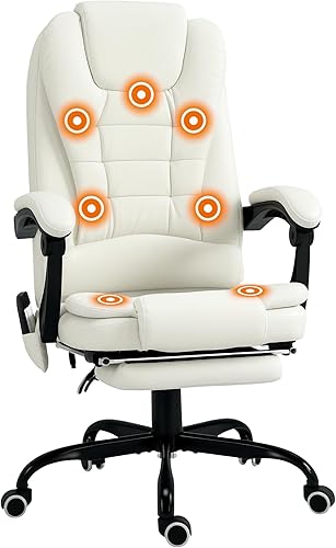 Vinsetto - Silla de oficina con masaje de espalda alta, función de calefacción de vibración de 7 puntos, respaldo reclinable y altura ajustable con