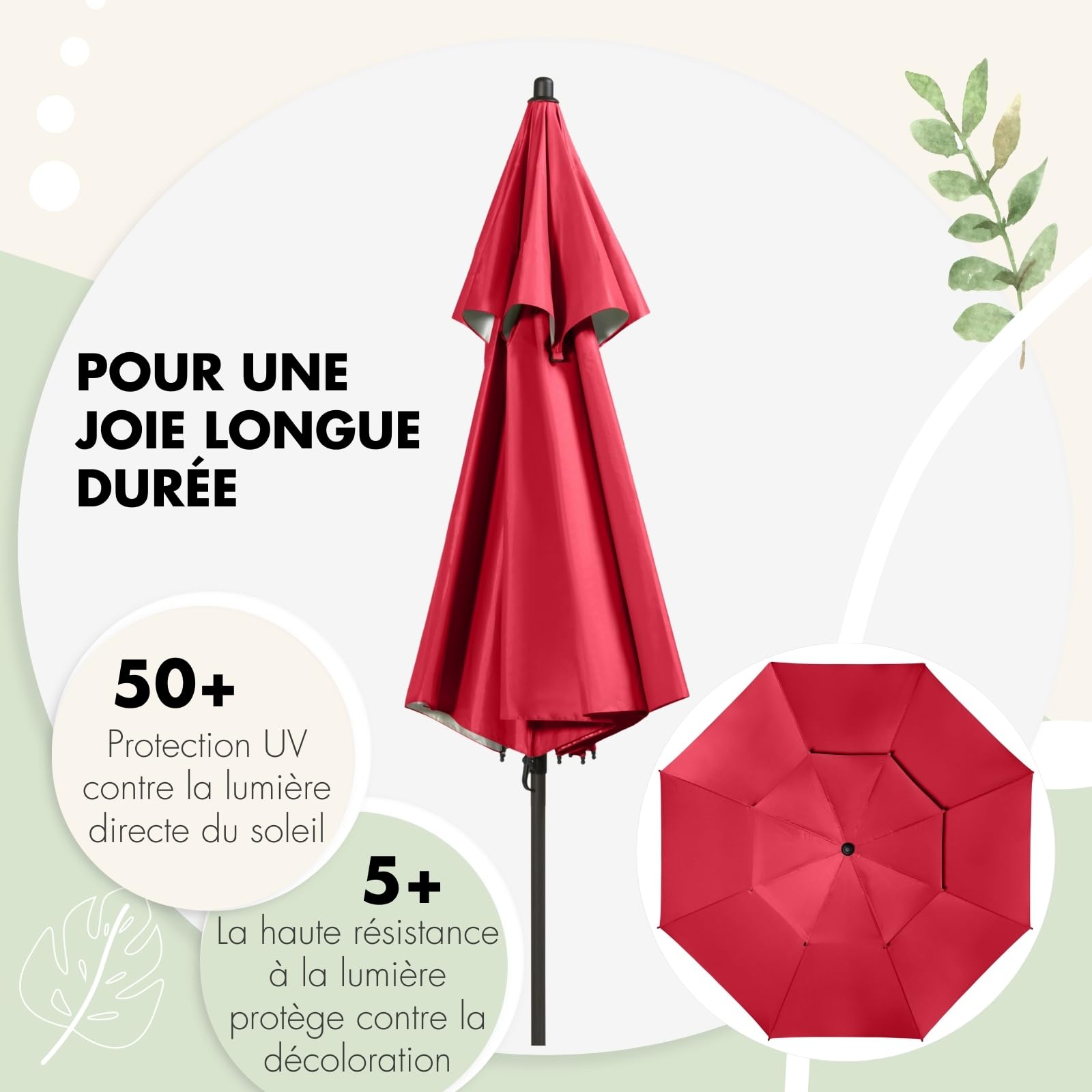 Doppler - Windprofi - Parasol - 200 cm - Stable pour plage - Baignade - Inclinable - Imperméable - Rouge