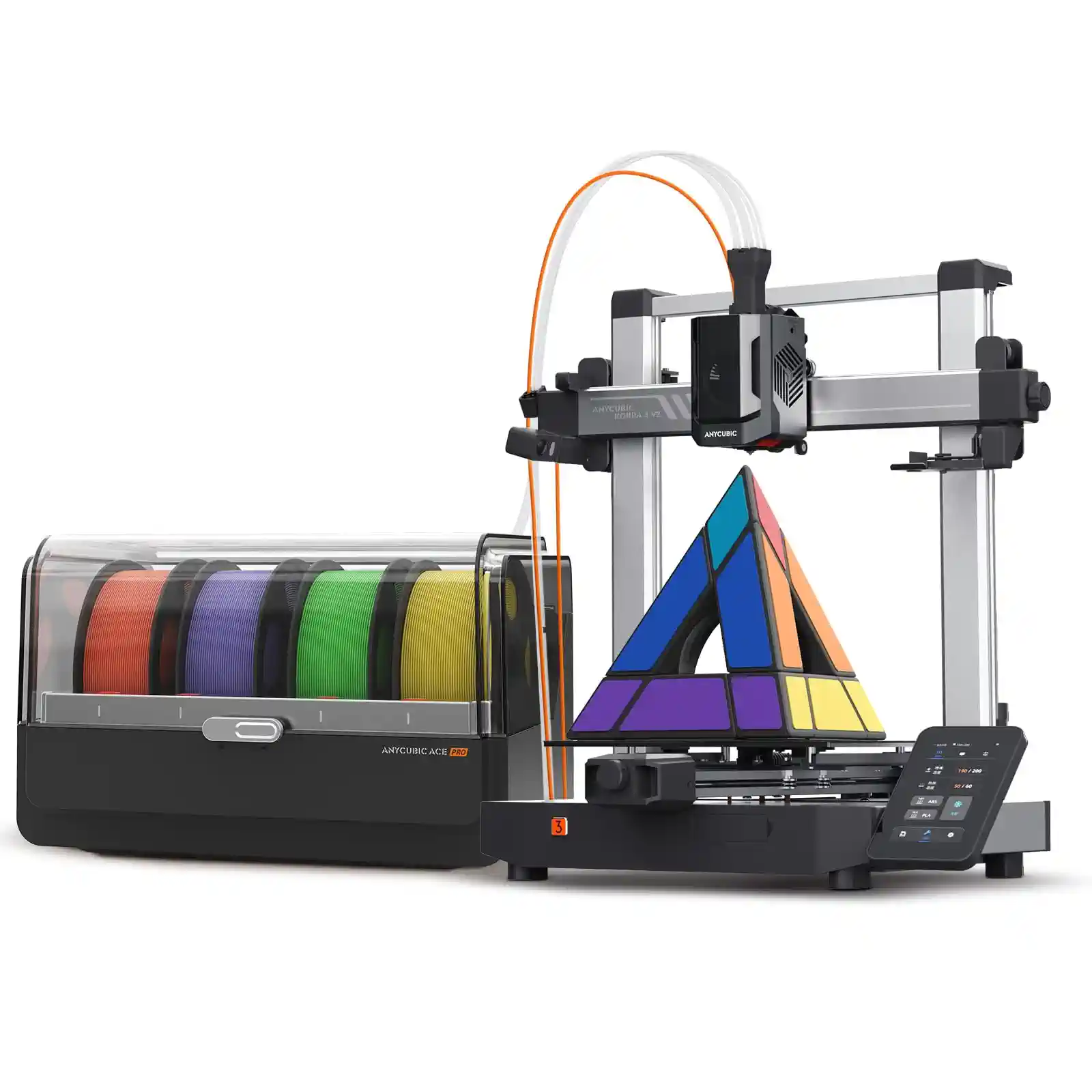 Anycubic Kobra 3 V2 Combo 3D Drucker, Mehrfarbig Druck in 4 Farben, Verbesserte Auto Nivellierung, 600mm/s hohe Geschwindigkeit, Aktive Filamenttrocknung, 3D Printer Druckgröße 255 * 255 * 260mm