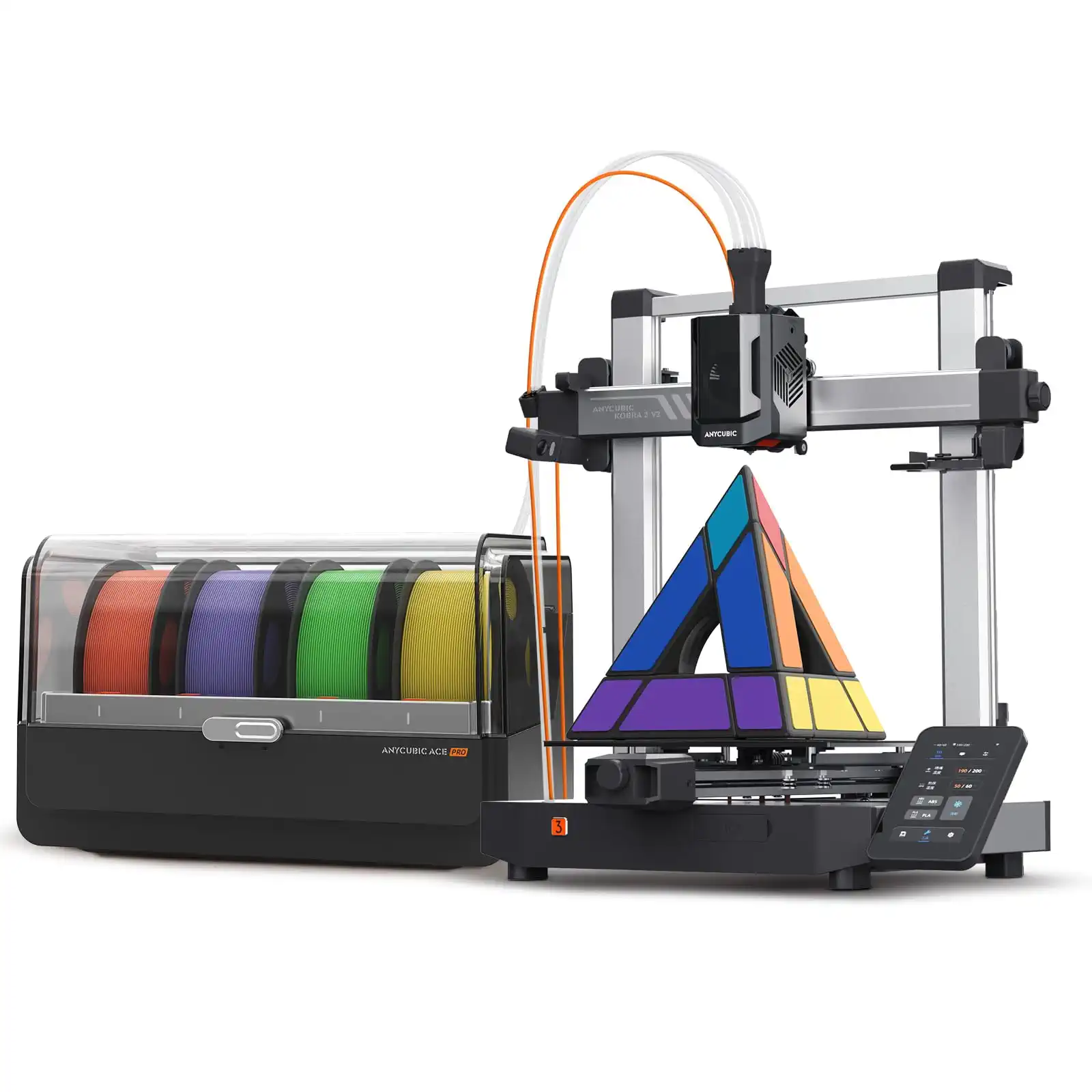 Anycubic Kobra 3 V2 Combo 3D Drucker, Mehrfarbig Druck in 4 Farben, Verbesserte Auto Nivellierung, 600mm/s hohe Geschwindigkeit, Aktive Filamenttrocknung, 3D Printer Druckgröße 255 * 255 * 260mm