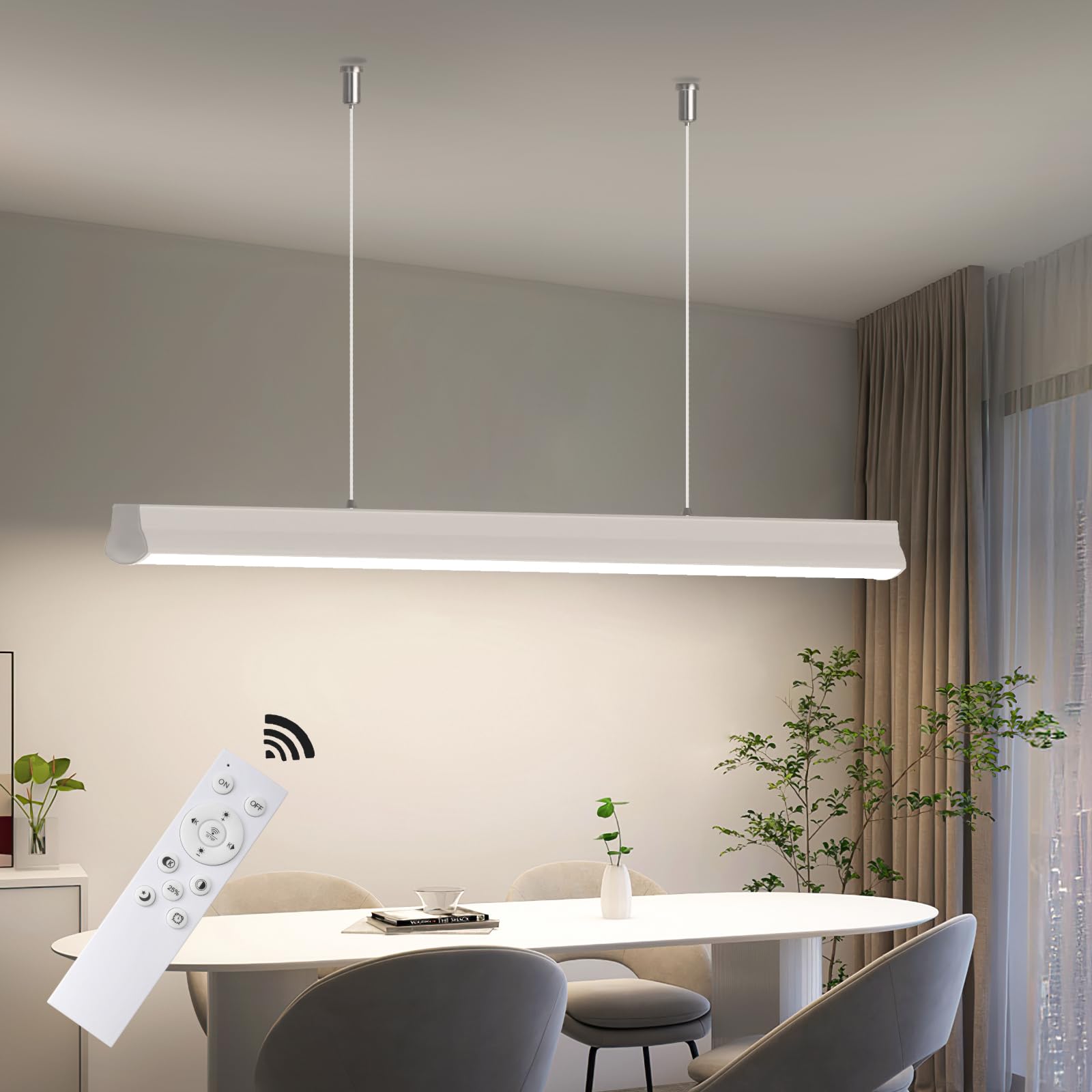 OOWOLF Lampada a Sospensione LED con Telecomando, Dimmerabile 3000K-6000K, 120 cm Funzione Memoria, Altezza Regolabile – Ideale per Tavolo da Pranzo, Ufficio e Soggiorno