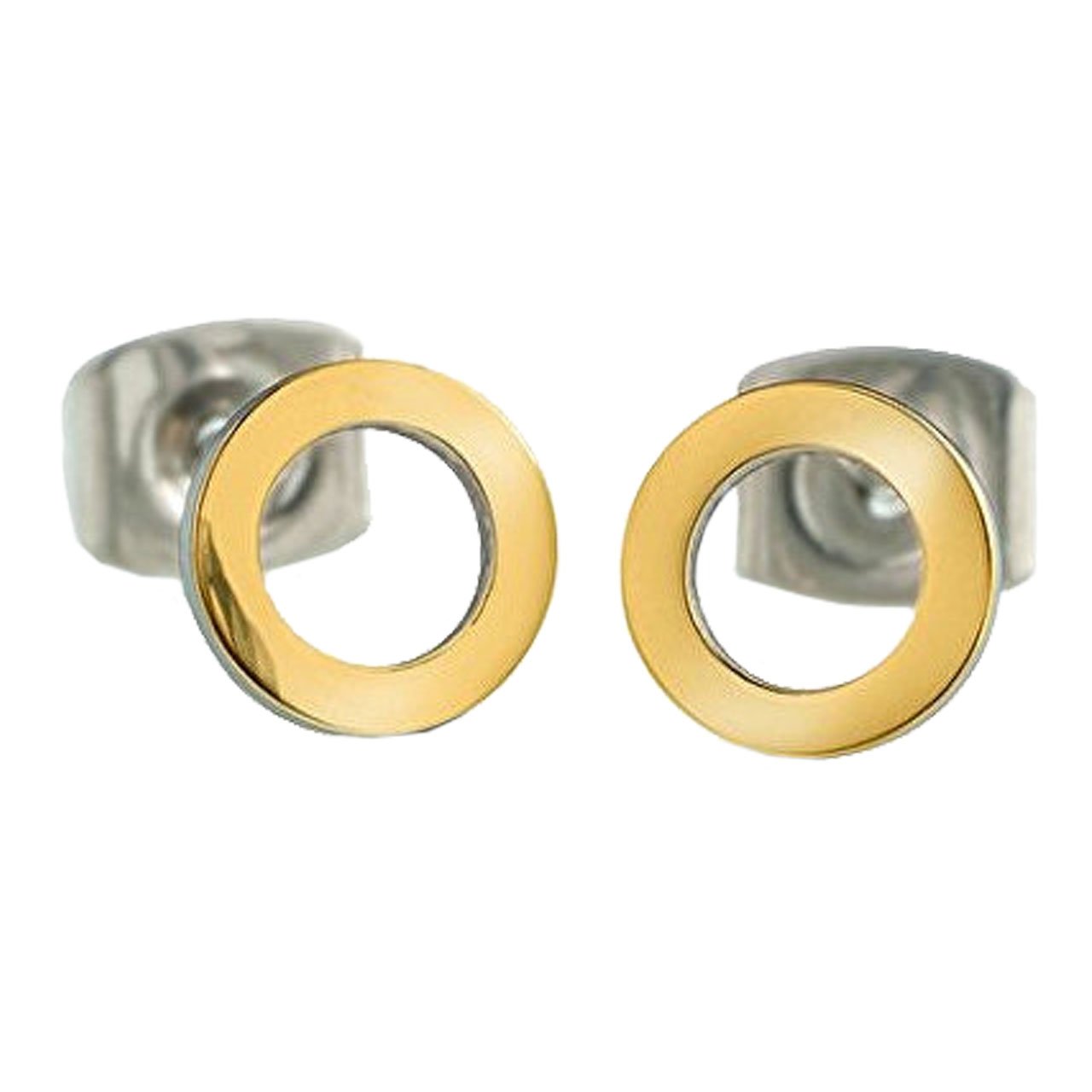 Boccia Ohrstecker aus poliertem Reintitan teilweise goldplattiert mit Diamant, in der Farbe: Silber/Gold, hautfreundlich, Maße: Durchmesser: 6,8 mm, 05028-04