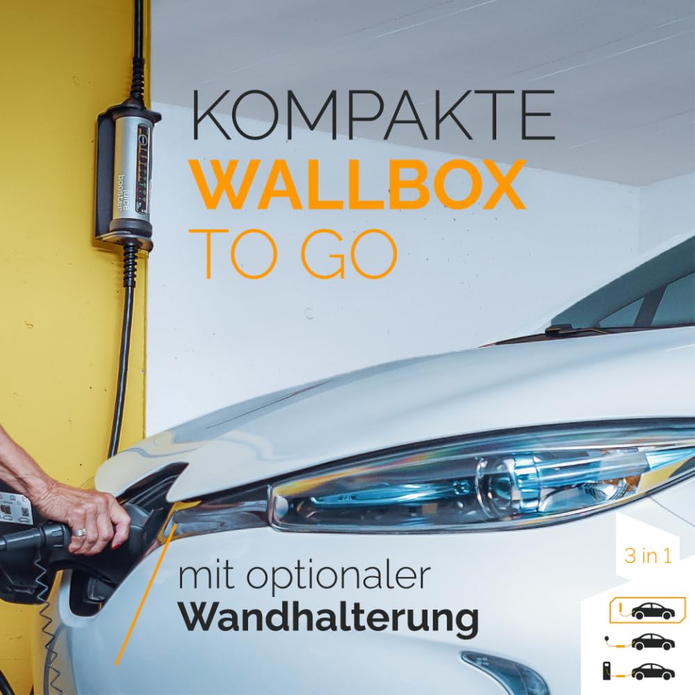 Juice Booster 2 - Mobile Wallbox 22 kW und Typ 2 Ladekabel, Schweizer Design, wetterfest, überfahrbar, einstellbare Ladeleistung, kompatibel mit Allen Industrie- & Haushaltssteckdosen