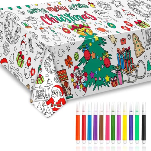 Ausmal-Tischdecke Weihnachten 183 x 76 cm,Groß Weihnachten Ausmalen Poster,Papier-Tischdecke Weihnachten,Ausmaltischdecke für Kinder,Geschenkidee Weihnachten,Mal Mich Bunt
