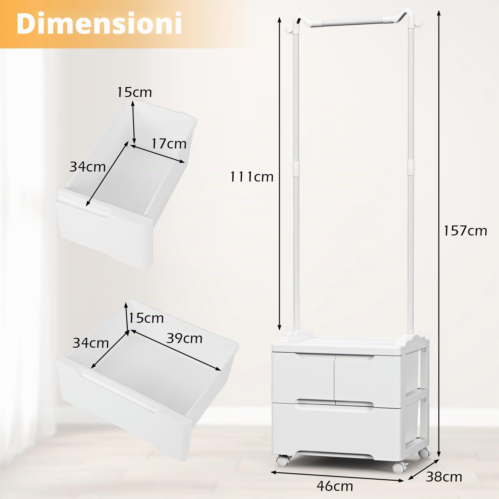 GIANTEX Appendiabiti da Ingresso Rotolante con 1 Barra di Sospensione