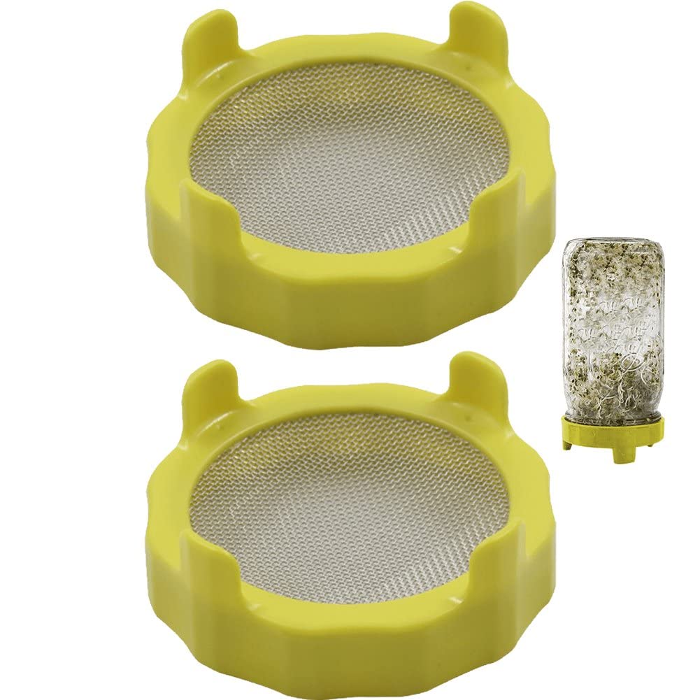 Wudaizhi Yellow Sprouting Lids 2Pcs Mason Jar Sprouting Lids Plastic Sprout Lid With Stainless Steel Screen For Wide Mouth Mason Jars