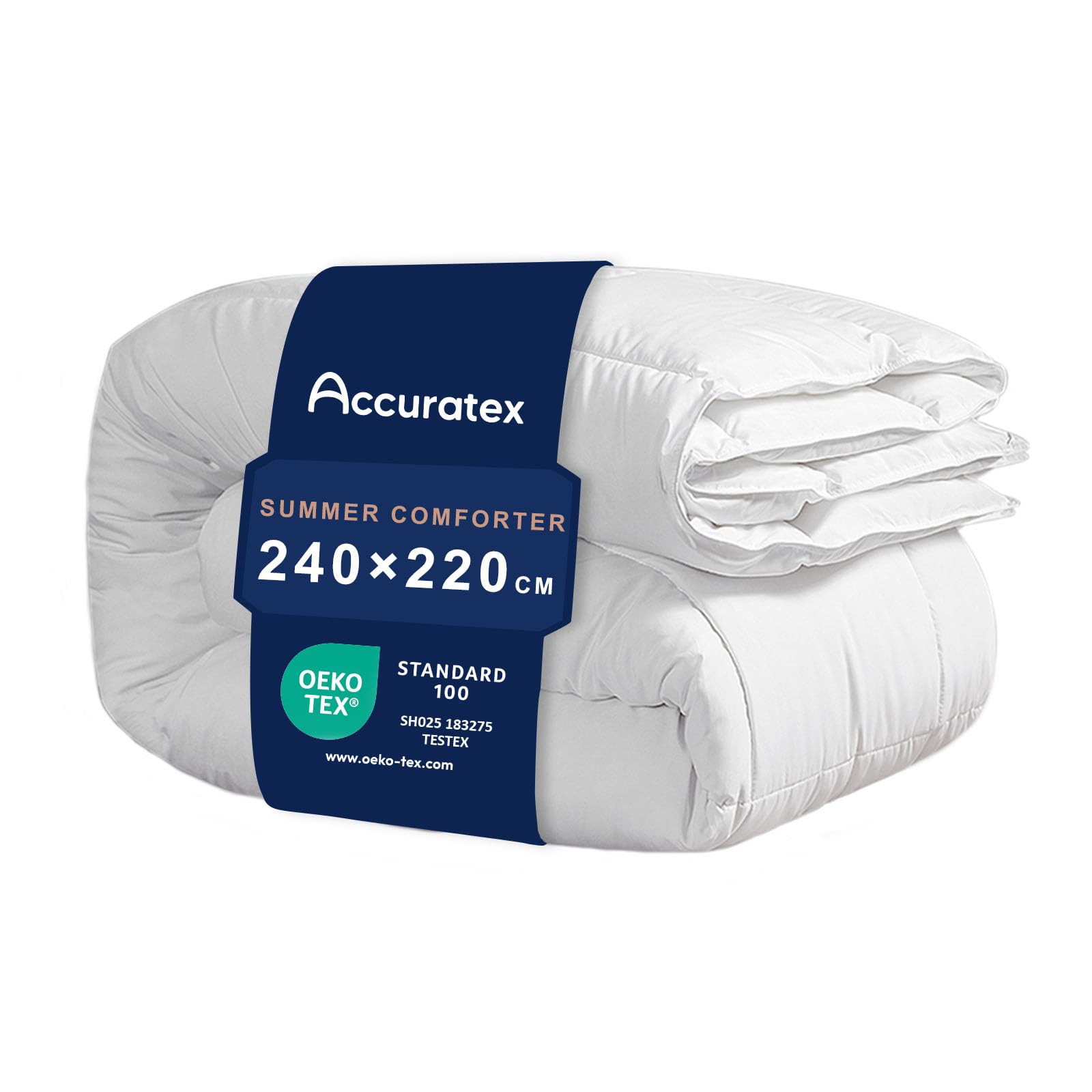 ACCURATEX Edredón Ligero de 240 × 220 cm, Ropa de Cama de Verano, 250 g/m², Suave y Transpirable, edredón Acolchado con 8 Trabillas, Color Blanco