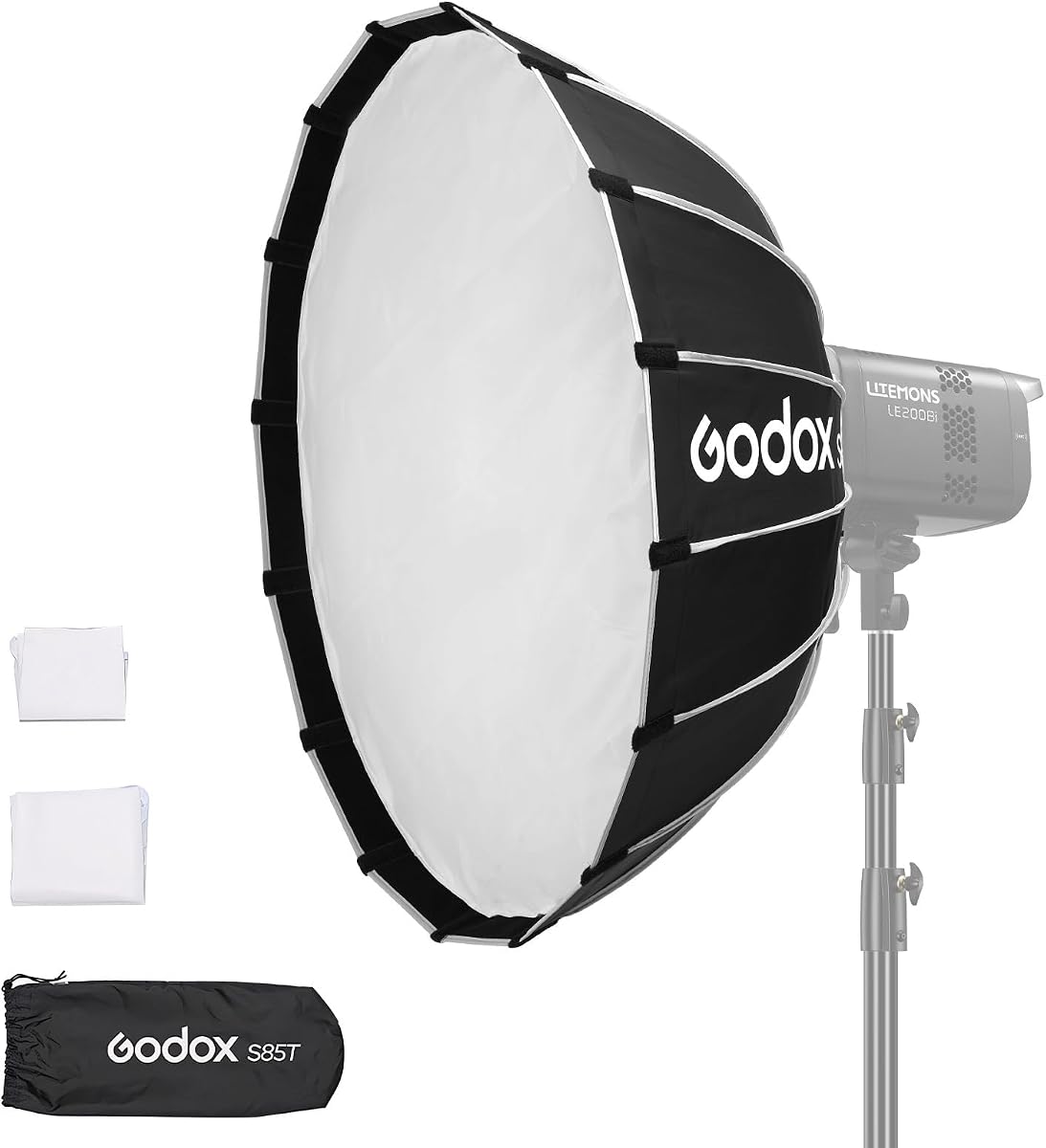 Godox S85T Softbox 33,5"/85 cm Montaje Bowens con Difusor Compacto | con Estuche de Transporte Softbox Duradero para Godox/para NEEWER/para SMALLRIG/para Aputure Bowens Mount Light