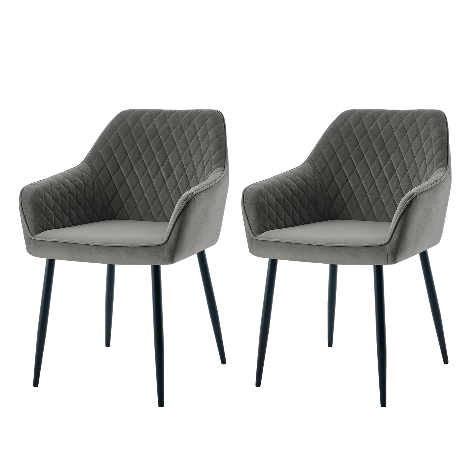 AINPECCA Set of 2 Velvet Dining Chairs Grey Upholstered Seat with Metal Legs Living Room(Grey Velvet, 2)
